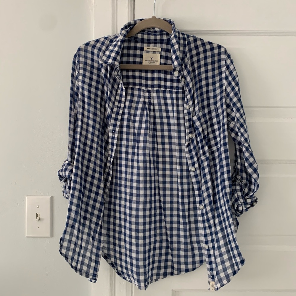 blue & white checkered button down